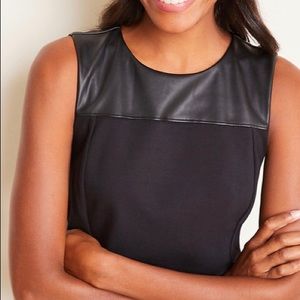 Petite faux leather yoke ponte sheath dress